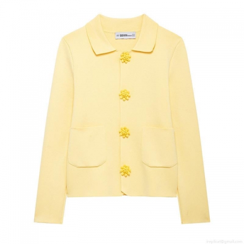 Women Yellow Knit Cardigan Sweater 100% Polyester Lapel Long Sleeve Top With Floral Buttons And Pockets Casual Sweet Style Spring Autumn Daily Wear Women Yellow Knit Cardigan Sweater 100% Polyester Lapel Long Sleeve Top With Floral Buttons And Pockets Casual Sweet Style Spring Autumn Daily Wear