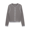 Women's Elegant Casual Knitted Cardigan Round Neck Long Sleeve Single Breasted Solid Color Polyester Knit Sweater Outerwear For Spring Autumn Ladies Top
