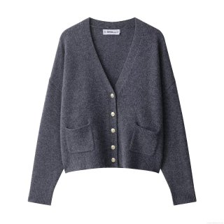 Women's Elegant V-Neck Knit Cardigan Sweater With Gold Buttons Solid Color Long Sleeve Ribbed Trim Knitwear Jacket For Daily Casual Wear Office Lady