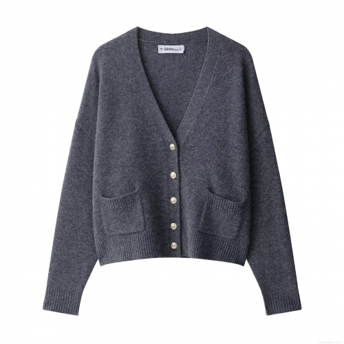 Women's Elegant V-Neck Knit Cardigan Sweater With Gold Buttons Solid Color Long Sleeve Ribbed Trim Knitwear Jacket For Daily Casual Wear Office Lady