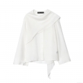 Women's Chic Asymmetric Layered Blouse Long Sleeve Minimalist White Shirt Casual Office Top For Lady
