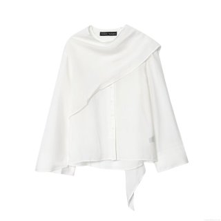 Women's Chic Asymmetric Layered Blouse Long Sleeve Minimalist White Shirt Casual Office Top For Lady