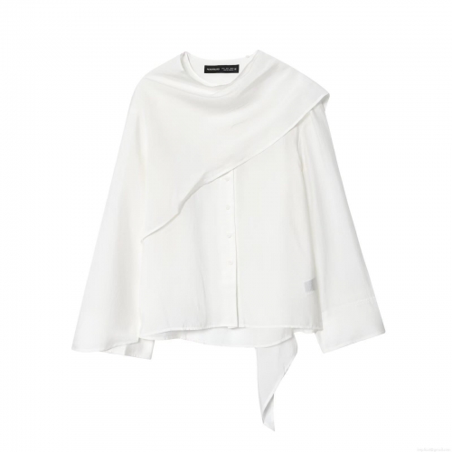 Women's Chic Asymmetric Layered Blouse Long Sleeve Minimalist White Shirt Casual Office Top For Lady