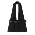 Women's Sexy Halter Neck Cutout Top With Faux Leather Belt Slim Fit Polyester Solid Color Elegant Party Sleeveless Clubwear Blouse