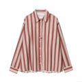 Women's Fashion Vertical Striped Long Sleeve Button Down Blouse Top With Back Strap Design Casual Loose Fitting Shirt For Office Dating