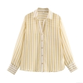 Fashion Women Striped Blouse Casual Loose Long Sleeve Single Breasted Shirt Polyester Lightweight Tops For Spring Autumn Dating Women Wear