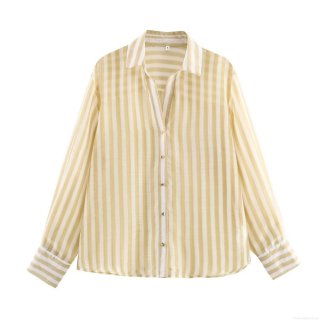 Fashion Women Striped Blouse Casual Loose Long Sleeve Single Breasted Shirt Polyester Lightweight Tops For Spring Autumn Dating Women Wear