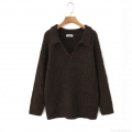 Women's Long Sleeve Polo Collar Knit Sweater Wool Blend V-Neck Ribbed Pullover Loose Fit Casual Solid Color Tops for Autumn Winter