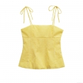 Women's Yellow Gingham Plaid Camisole Top With Adjustable Tie-Shoulder Bows Square Neck Slim Fit Polyester Sleeveless Tank Top For Summer Casual Beach Sexy Sweet Style