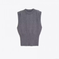 Women's Knitted Tank Top Round Neck Sleeveless Shoulder Pleated Solid Color Elegant Polyester Sweater Vest For Women Spring Autumn Casual Top