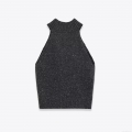 Women's Elegant High Neck Halter Sleeveless Knit Top Slim Fit Heather Gray Ribbed Short Tank Top for Streetwear Party Casual Wear