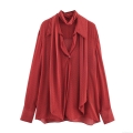 Women's Fashion Polka Dot Print Long Sleeve Blouse Elegant Tie Bow Neck Chiffon Shirt Casual Office Lady Tops Pullover