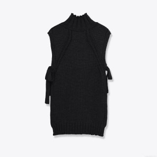 Sexy Women's High Neck Sleeveless Polyester Knit Tank Top Side Lace-up Solid Color Slim Fit Ribbed Summer Vest Top For Party Clubwear