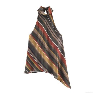Women's Sexy Halter Neck Sleeveless Top Colorful Striped Asymmetrical Hem Polyester Camisole For Summer Party Clubwear Socialite Style
