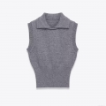 Women's Slim Fit Knitted Polo Vest Lapel Sleeveless Short Knit Top Ribbed Hem Solid Color Polyester Tank Top for Daily Casual Summer Fall