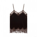Women's Sexy Velvet And Lace Patchwork Camisole V-Neck Spaghetti Strap Tank Top Slim Fit Sleeveless Crop Top For Party Streetwear