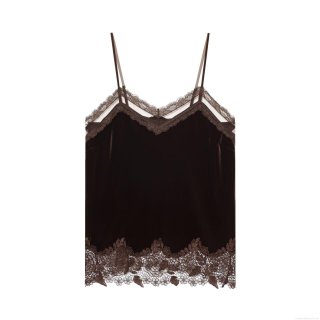 Women's Sexy Velvet And Lace Patchwork Camisole V-Neck Spaghetti Strap Tank Top Slim Fit Sleeveless Crop Top For Party Streetwear