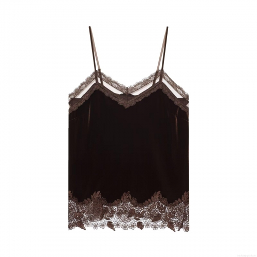 Women's Sexy Velvet And Lace Patchwork Camisole V-Neck Spaghetti Strap Tank Top Slim Fit Sleeveless Crop Top For Party Streetwear