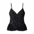 Women's Sexy Black Lace Spaghetti Strap Cami Top Ruffle Hem V-Neck Sleeveless Tank Top For Party Clubwear Summer Daily Adjustable Heart Buckle Straps