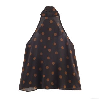 Women's Polka Dot Georgette Halter Top Elegant Sleeveless Bow Tie Backless Chiffon Blouse Summer Beach Vacation Slim Fit Tank Top
