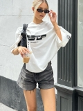 Women's American Retro Letter Print Cotton T-Shirt Loose Round Neck Short Sleeve Top Casual Street Style Oversized Summer Tee for Women