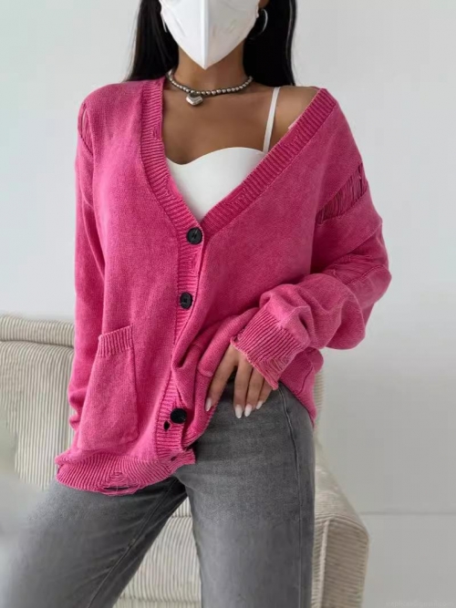 Women's Knit Cardigan Cotton Acrylic Blend Distressed Sweater V Neck Button Down Loose Fit Daily Streetwear Y2K Aesthetic American Vintage Style Long Sleeve Oversized Pink Top Women's Knit Cardigan Cotton Acrylic Blend Distressed Sweater V Neck Button Down Loose Fit Daily Streetwear Y2K Aesthetic American Vintage Style Long Sleeve Oversized Pink Top