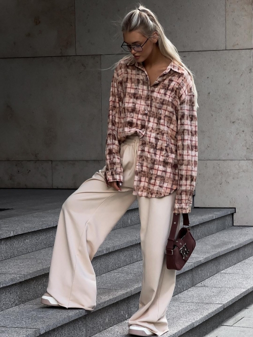 Women's Casual Oversized Plaid Long Sleeve Shirt Distressed Cotton Blouse Loose Mid-Length Button Down Tops for Streetwear Daily Autumn Lady Women's Casual Oversized Plaid Long Sleeve Shirt Distressed Cotton Blouse Loose Mid-Length Button Down Tops for Streetwear Daily Autumn Lady