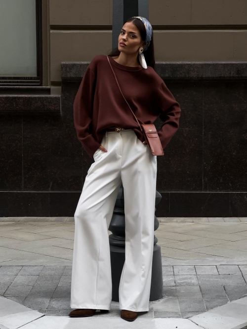 Women's Oversized Knit Sweater Round Neck Long Sleeve Solid Color Pullover Casual Streetwear Loose Cotton Blend Jumper Retro Knitted Tops For Autumn Winter