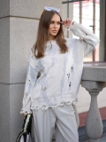 Women's Oversized Tie Dye Distressed Sweater Loose Ripped Hole Cotton Polyester Blend Knit Pullover Long Sleeve Crewneck Casual Streetwear Jumper Top
