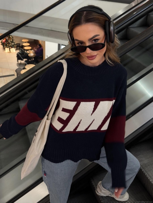 Women's Oversized Knit Sweater Cotton Blend Letter Print Color Block Round Neck Long Sleeve Pullover High Street Vintage Style Autumn Winter Knitwear Women's Oversized Knit Sweater Cotton Blend Letter Print Color Block Round Neck Long Sleeve Pullover High Street Vintage Style Autumn Winter Knitwear