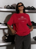 Women's Oversized T-Shirt 95% Cotton Blend Letter Print Drop Shoulder Crew Neck Streetwear High Street Short Sleeve Top Summer Fashion Sexy Hot Girl Red Casual Tee