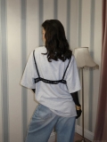 Women's Casual Oversized Cotton T-Shirt with Back Lace Patchwork Detail Crew Neck Drop Shoulder Short Sleeve Streetwear Aesthetic Loose Top