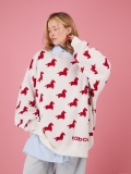 Women Casual Cotton Blend Pony Pattern Sweater Loose Fit Round Neck Long Sleeve Jacquard Knitwear Top For Autumn Winter Daily Wear
