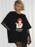 Women's Oversized Cotton T-Shirt Round Neck Short Sleeve Russian Folklore Princess Graphic Print Casual Streetwear Loose Top For Summer