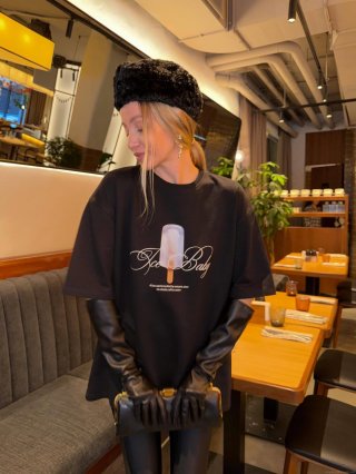 Women's Oversized Cotton T-Shirt Ice Baby Popsicle Graphic Print Short Sleeve Crew Neck Streetwear Loose Top Summer Casual Tee