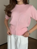 Women's Short Sleeve Cotton Knit T-Shirt Slim Fit Round Neck Ribbed Top with Hem Zipper Detail Casual Chic Summer Streetwear