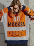 Women's Retro Color Block Knit Sweater 1980 Moscow Style Oversized Long Sleeve Pullover Cotton Blend Jacquard Streetwear Jumper Top