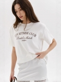 Women's Loose Cotton Graphic T-Shirt Casual Short Sleeve Round Neck Summer Tops Courtside Club Letter Print Streetwear Tee For Women Daily Sport Wear Breathable Soft