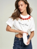 Women's Cotton Cherry Graphic T-Shirt Juicy And Fresh Letter Print Short Sleeve Round Neck Summer Casual Loose Streetwear Tee Top For Women