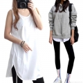 Women's Long Tank Top Layering Vest Skirt Extender Polyester Loose Side Slit Round Hem Sleeveless Undershirt Casual Layering Piece For Women