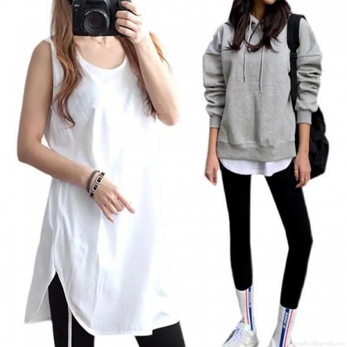 Women's Long Tank Top Layering Vest Skirt Extender Polyester Loose Side Slit Round Hem Sleeveless Undershirt Casual Layering Piece For Women
