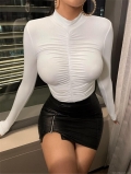 Women's Slim Fit Ruched T-Shirt Sexy Mock Neck Long Sleeve Pullover Solid Color Polyester Blend Base Layer Top For Daily Casual Wear