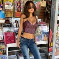 Sexy PU Leather Lace Up Back Cami Top Glossy Cropped Tank Top For Women Y2K Streetwear Clubwear Party V Neck Sleeveless Top