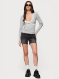 Women's V-Neck Long Sleeve T-Shirt Slim Fit Lace Patchwork Trim Solid Color Top Casual Streetwear Pullover Tee for Women