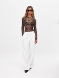 Women Sexy Leopard Print Mesh T-Shirt Long Sleeve See Through Slim Fit Crop Top For Party Clubwear Streetwear Fashion Blouse