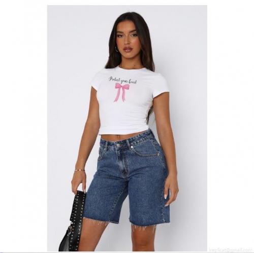 Women's Cute Bow Tie Print Crop Top Protect Your Heart Graphic Short Sleeve T-Shirt Slim Fit Y2K Streetwear Polyester Spandex Casual Round Neck Summer Tee Women's Cute Bow Tie Print Crop Top Protect Your Heart Graphic Short Sleeve T-Shirt Slim Fit Y2K Streetwear Polyester Spandex Casual Round Neck Summer Tee