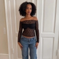 Women Sexy Off Shoulder Lace Long Sleeve T-Shirt Slim Fit Sheer Perspective Backless Crop Top Patchwork Streetwear Y2K Party Clubwear Clothing