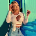 Women Sexy Hollow Out Long Sleeve Crop Top Polyester Criss Cross Tie Up Bandage Round Neck T-Shirt Streetwear Club Party Slim Fit Top