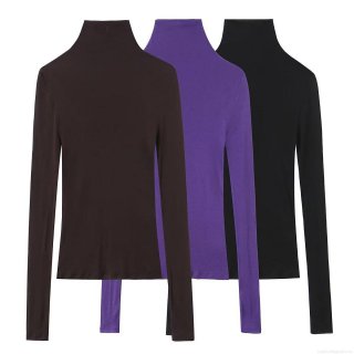 Women's High Neck Long Sleeve T-Shirt Supima Cotton Blend Slim Fit Solid Color Autumn Winter Base Layer Top For Women Daily Streetwear