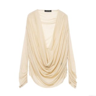 Women's Elegant Draped V-Neck Long Sleeve T-Shirt Ruched Polyester Top For Daily Commute Casual Chic Loose Blouse Streetwear